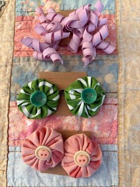 GYMBOREE & Handmade Kids Hair barette Sets Pink, Green & Light Pink/lavender